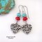 Turquoise Red Coral Pewter Filigree Heart Earrings, Sundance Southwest Style, Valentine Jewelry Gifts for Wife-Mom-Girlfriend product 1